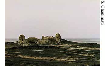 Chehel Dokhtaran Fort guarding the eastern flank of Kuh-e Khwaja complex, Lake Hamun, eastern Iran (circa 200-800 A.D.)