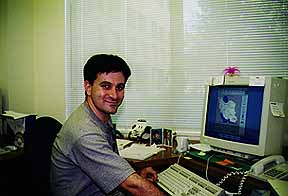 Farhad Shakeri in his office at Stanford University's <BR>Gates Computer Science Building. September 1996.