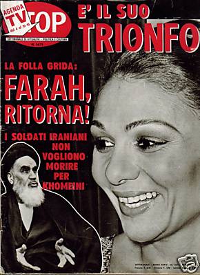 pictory: Farah Returns/Responds to Khomeiny ( Italian Tabloid, 1980's)