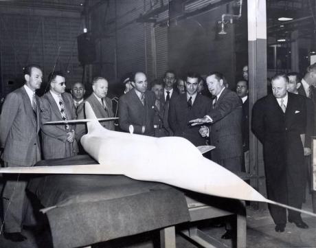 pictory: Shah inspects model of a Lockheed Supersonic Plane (1949)