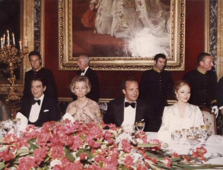 ROYALTY: Spain Greets Iran's Prince Gholam Reza and spouse Manjineh (1978)