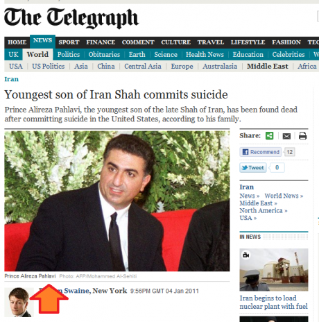 Daily Telegraph's Goof in Alireza Suicide News