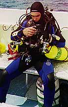 Kourosh gearing up for a dive in Florida, 1996.