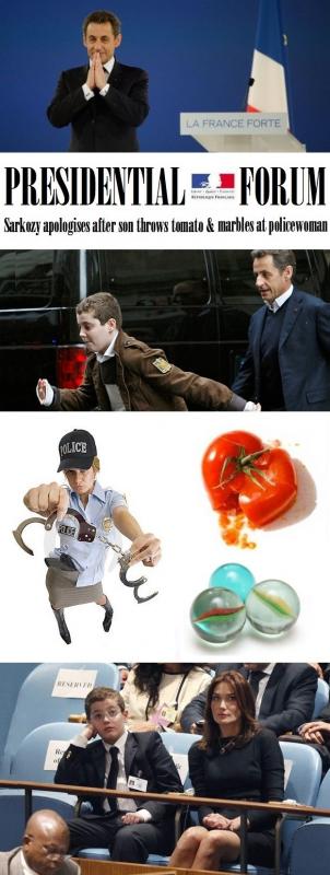 French President apologises after teen son throws tomato & marbles at policewoman