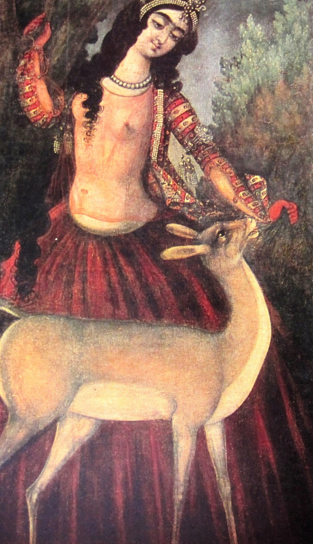 Erotic Girl And a Doe (Female Deer)