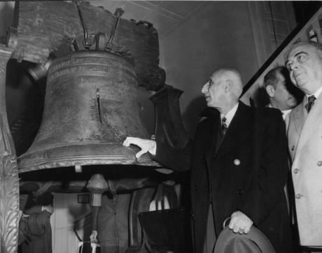 pictory: Mossadegh and the  Liberty Bell, Philadelphia (1951)