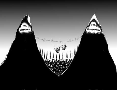 Political Cartoon: “Two Hikers, Two Mountains”