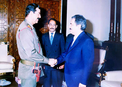 pictory: Saddam Hussein Greets Massoud Rajavi as "Opposition" Leader (1986)